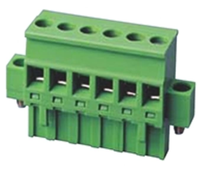 Borne para PCB Hembra Ángulo recto RS PRO de 4 vías , paso 5.08mm, 15A, de color Verde, montaje Montaje en orificio