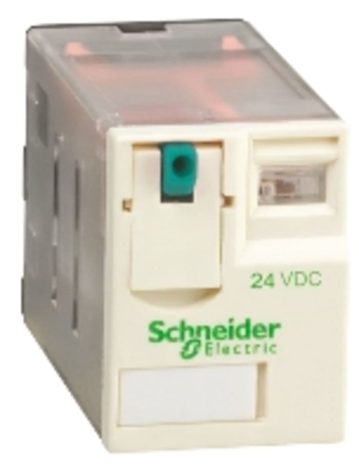 Relé sin enclavamiento Schneider Electric, 4PDT, bobina 24V dc, 6A, enchufable