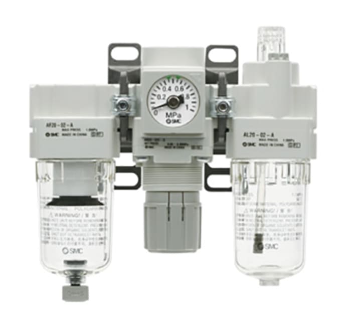 SMC G 3/8 FRL, 5μm Filtration Size - Without Pressure Gauge