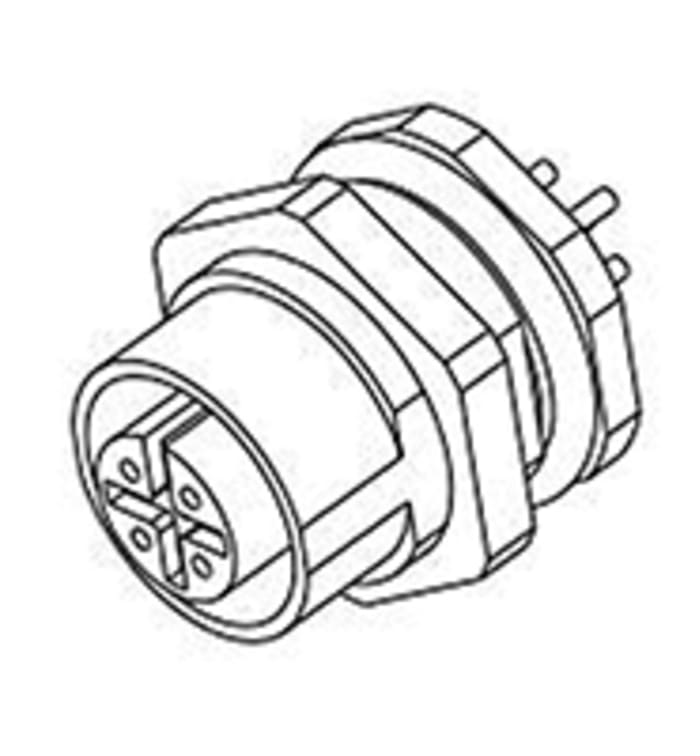 TE Connectivity Connector, 4 Contacts, PCB Mount, M12 Connector, Socket, Male, IP68