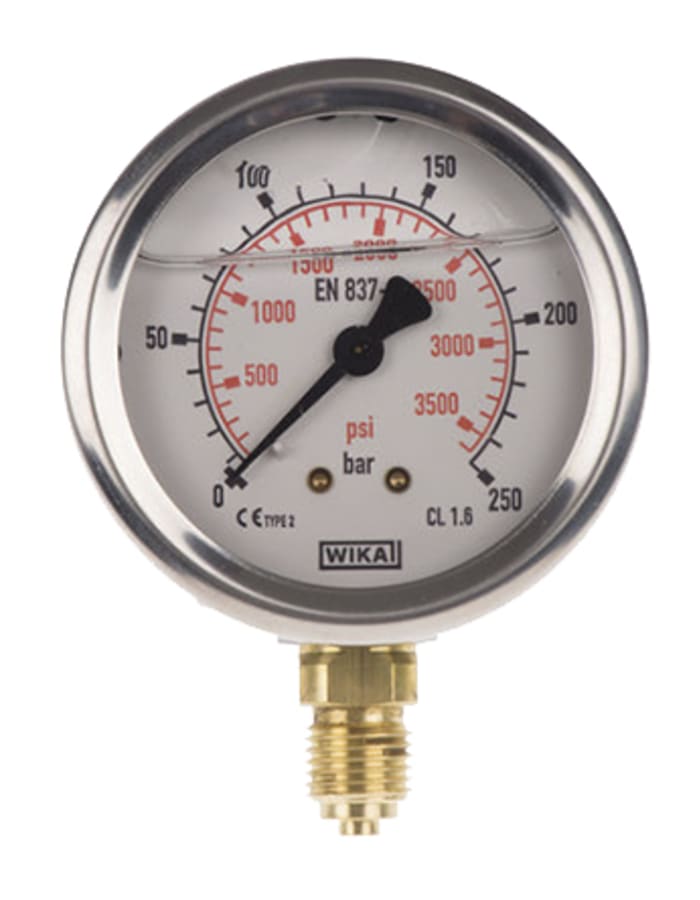 9626951 WIKA G 1/4 Dial Pressure Gauge 250bar, UKAS 9116757 RS