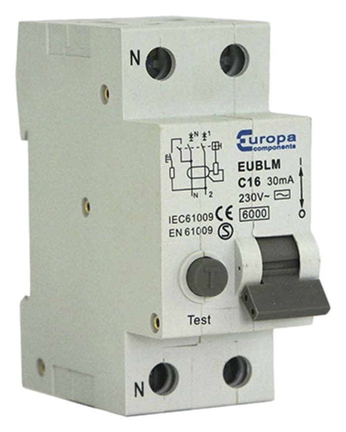 Interruptor automático y diferencial 2P, 16A, Sensibilidad 30mA, Curva Tipo C, Montaje en Carril DIN