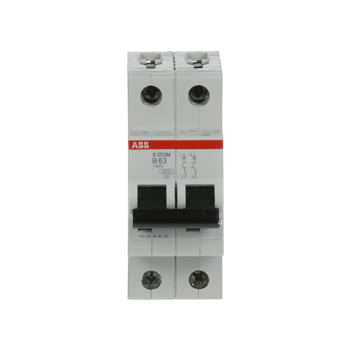 ABB System Pro M Compact S200M MCB, 2P, 63A Curve B, 440V AC, 125V DC, 10 kA Breaking Capacity