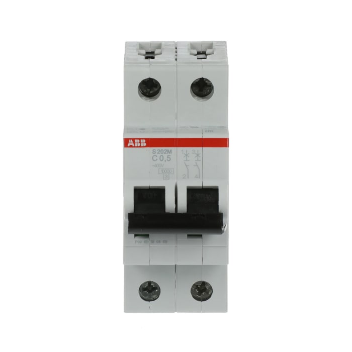 ABB System Pro M Compact S200M MCB, 2P, 500mA Curve C, 440V AC, 125V DC, 10 kA Breaking Capacity