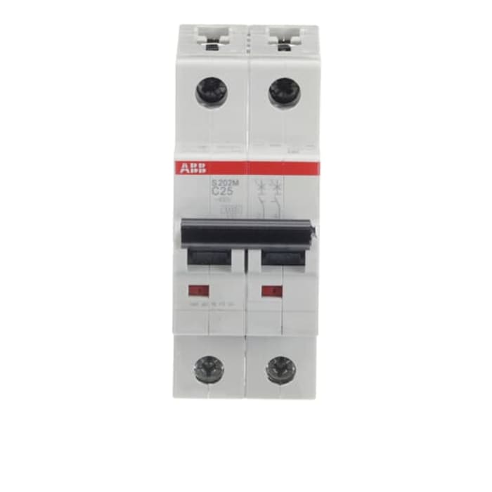 ABB System Pro M Compact S200M MCB, 2P, 25A Curve C, 440V AC, 125V DC, 10 kA Breaking Capacity
