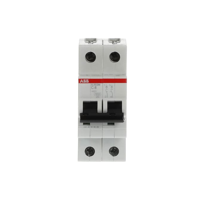 ABB System Pro M Compact S200M MCB, 2P, 8A Curve C, 440V AC, 125V DC, 10 kA Breaking Capacity
