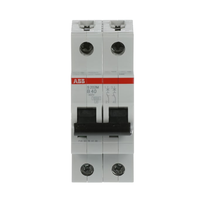 ABB System Pro M Compact S200M MCB, 2P, 40A Curve B, 440V AC, 125V DC, 10 kA Breaking Capacity