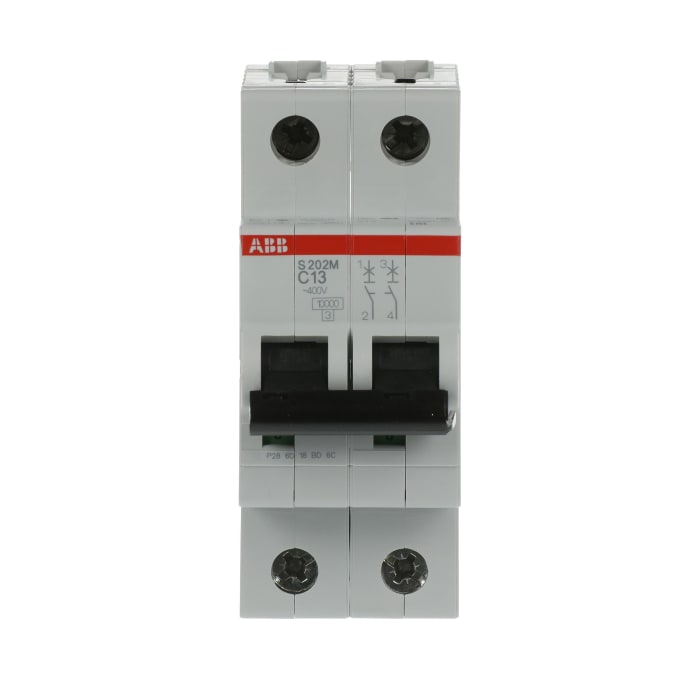 ABB System Pro M Compact S200M MCB, 2P, 13A Curve C, 440V AC, 125V DC, 10 kA Breaking Capacity