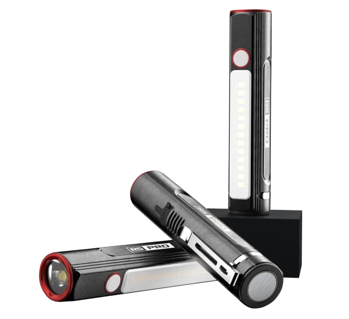 RS PRO LED Torch Black, Red - Rechargeable 1000 lm, 125 mm