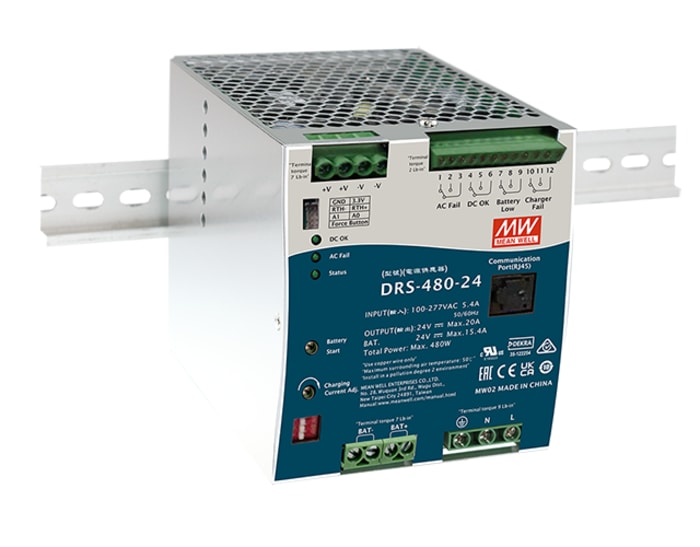 MEAN WELL DRS-480 DIN Rail Power Supply, 90 → 305V ac ac Input, 48V dc dc Output, 7.7A Output, 480W