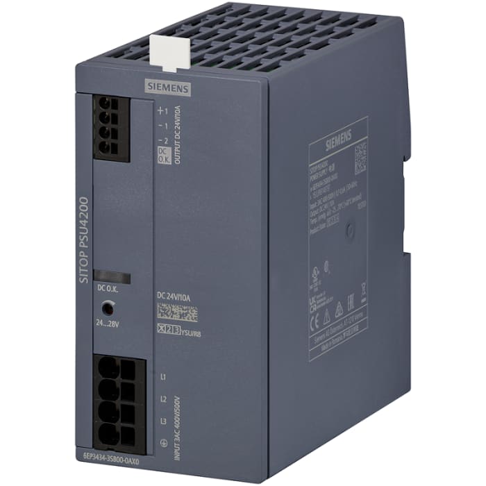 Siemens Power Supply, 6EP3334-3SB00-0AX0, 24V, 10A, 240W, 85 → 132V Input Voltage