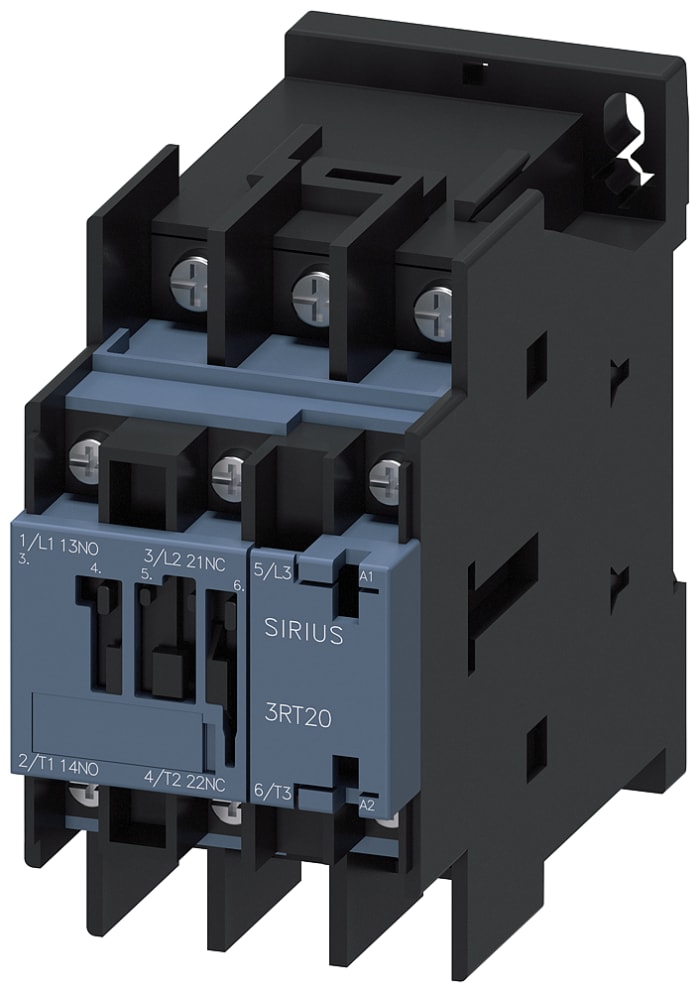 Siemens SIRIUS 3RT2 Contactor, 230 V Coil, 3-Pole, 38 A, 18.5 kW, 1 NO + 1 NC, 690 V