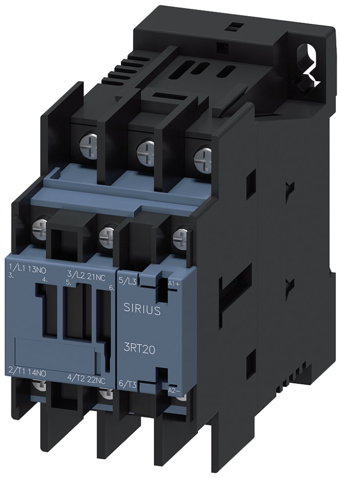 Siemens SIRIUS 3RT2 Contactor, 24 V Coil, 3-Pole, 9 A, 4 kW, 1 NO + 1 NC, 690 V