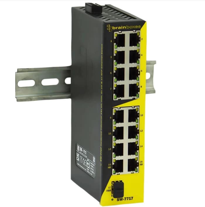 Switch de red Brainboxes , 17 puertos, 14 x10/100 2x1G 1x SFP, 16 RJ45, 1 SFP
