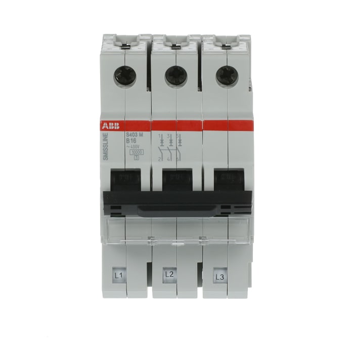 ABB SMISSLINE TP S400M MCB, 3P, 16A Curve B, 230V AC, 10 kA Breaking Capacity