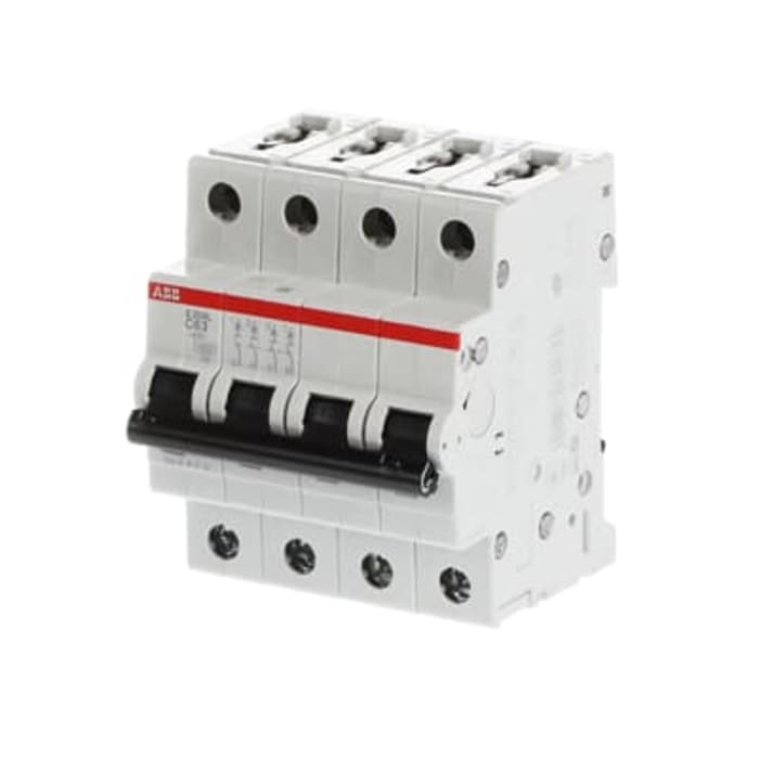 ABB S204L Miniature Circuit Breaker, 4-Pole, 63A, Type C, 400V ac AC, 6 kA Breaking Capacity