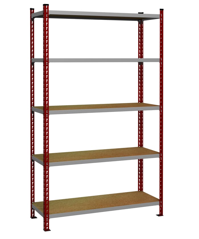 RS PRO Red 5 Shelf Stormor Shelving System, 1980mm x 1200mm, 300mm, 360kg Load