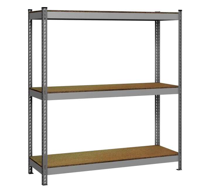 Estantería modular RS PRO Gris claro, con 3 baldas, 1980mm x 2100mm x 900mm, 650kg de carga