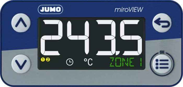 Jumo 701580 LCD Digital Panel Multi-Function Meter for Temperature(RTD), Timer, 36mm x 76mm