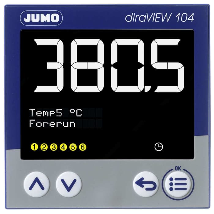 Jumo 701514 Panel Mount Digital Indicator, 22 x 89mm 3 Input, 1 Output Relay, 110 → 240 V ac Supply Voltage