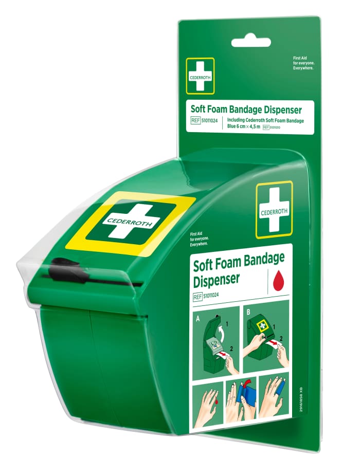 Cederroth Polyurethane Foam Blue, Green Self Adhesive Bandage Dispenser, 1Box Per Package 4.5m