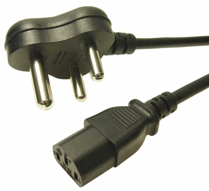 RS PRO Straight Type D Indian Plug Socket to Straight IEC C13 Plug Power Cord, 2m