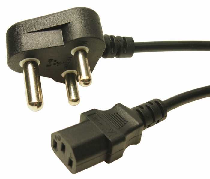 RS PRO Straight Type M South African Plug Socket to Straight IEC C13 Plug Power Cord, 2m