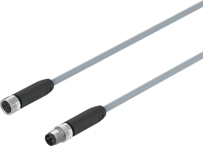 Festo Male 3 way Socket to Female 3 way Plug Actuator/Sensor Cable, 5 m