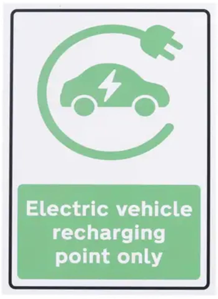 RS PRO Green, White PP Safety Labels, Electric Vehicle Recharging Point Only-Text 300 mm x 200mm