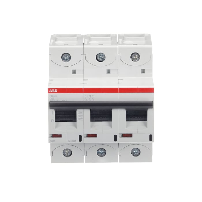 ABB High Performance S800N MCB, 3P, 63A Curve C, 400V AC, 36 kA Breaking Capacity