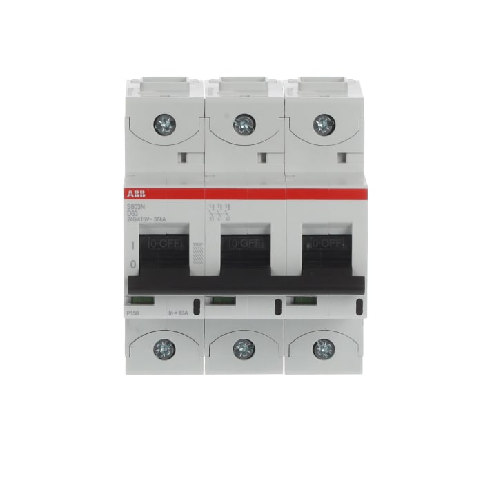 Interruptor automático 3P, 63A, Curva Tipo D, Poder de corte 6 kA S803N-D63, Altas prestaciones, Montaje en Carril DIN