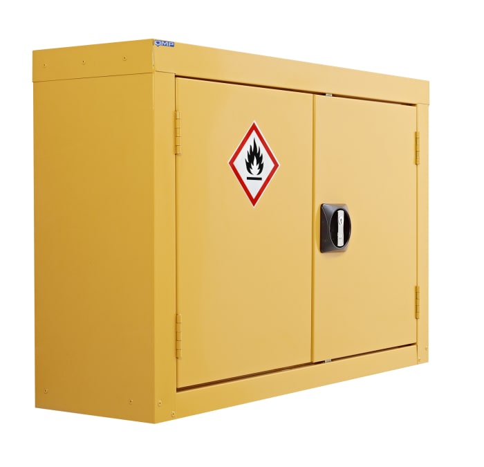 RS PRO Yellow Steel Lockable 2 Door Hazardous Substance Cabinet, 570mm x 850mm x 255mm