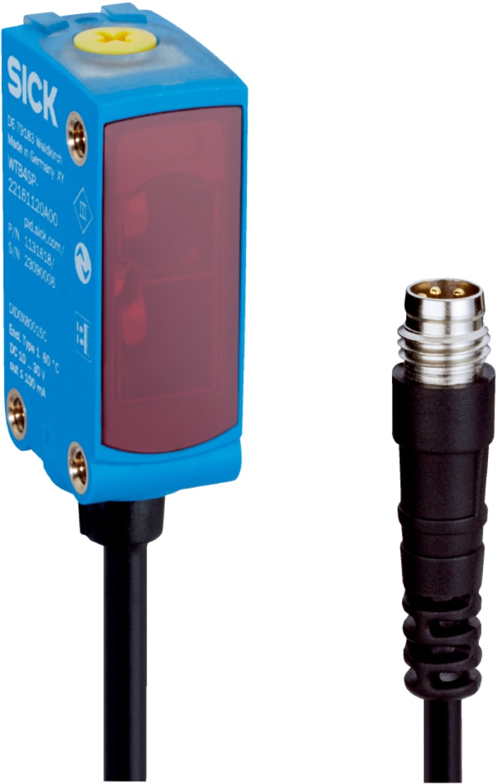 Fotocélula rectangular SICK, Sistema Supresión de Fondo, alcance 250 mm, salida NPN, PNP, Conector aéreo, IP66, IP67