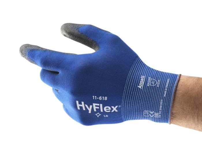 Ansell HyFlex 11-618 Blue Nylon General Purpose Work Gloves, Size 10, Polyurethane Coating