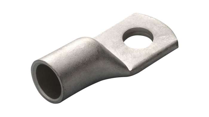 RND, RND 465 Uninsulated Tubular Ring Terminal, 1/4 Stud Size, Silver
