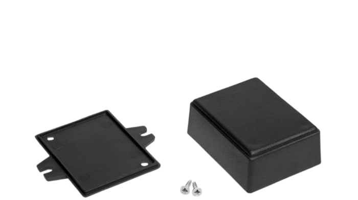 RND RND 455 Series Black ABS General Purpose Enclosure, IP54, Flanged, Black Lid, 64.65x49.75x28mm