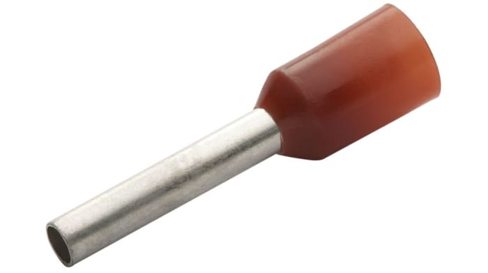 RND, RND 465 Insulated Bootlace Ferrule, 12mm Pin Length, 4.5mm Pin Diameter, Red