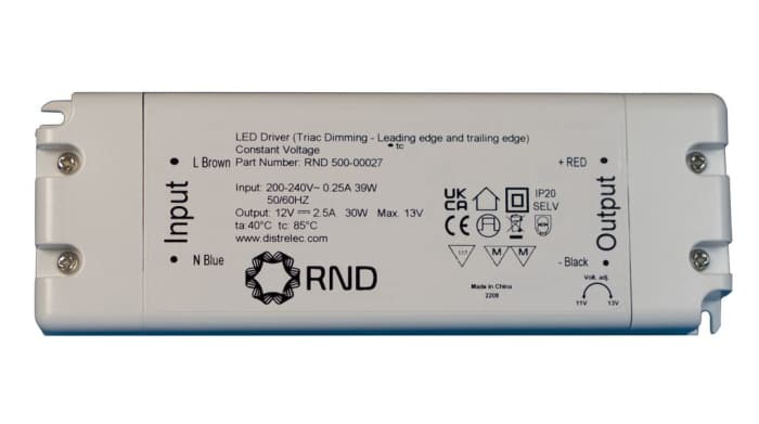 RND LED Driver, 24V Output, 30W Output, 1.25A Output, Constant Voltage Dimmable