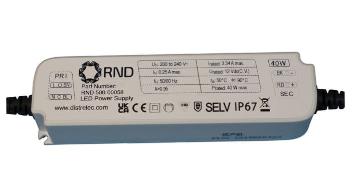 RND LED Driver, 24V Output, 40W Output, 1.67A Output, Constant Voltage