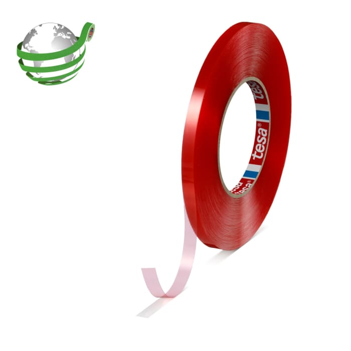 Tesa 04965-00174-00 Transparent Double Sided Tape, 0.205mm Thick, 10.3 N/cm, PET Backing, 9mm x 50m