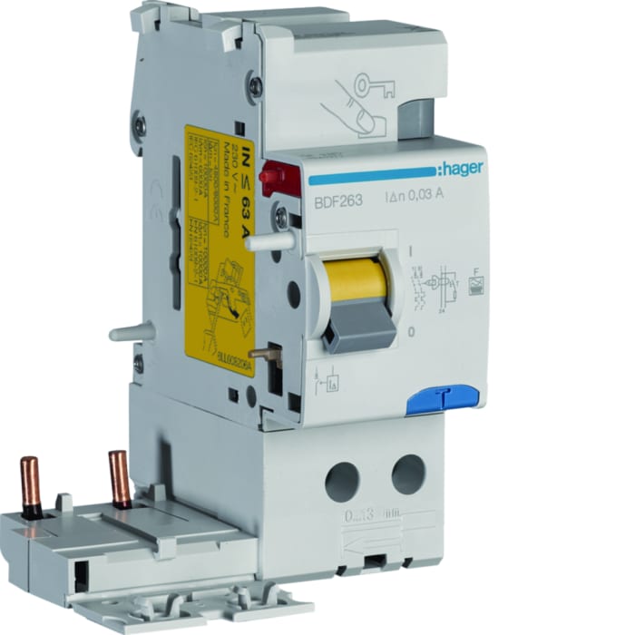 Hager BDF Series RCCB, 63A, 2 Pole, 30mA, Type F