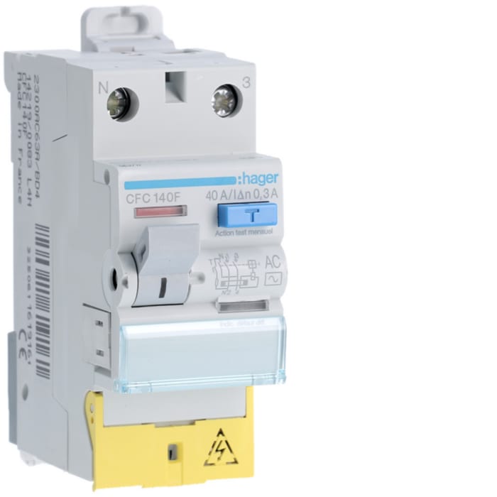 Hager CFC RCD Switch, 40A, 2 Pole, 300mA, Type AC, 230V