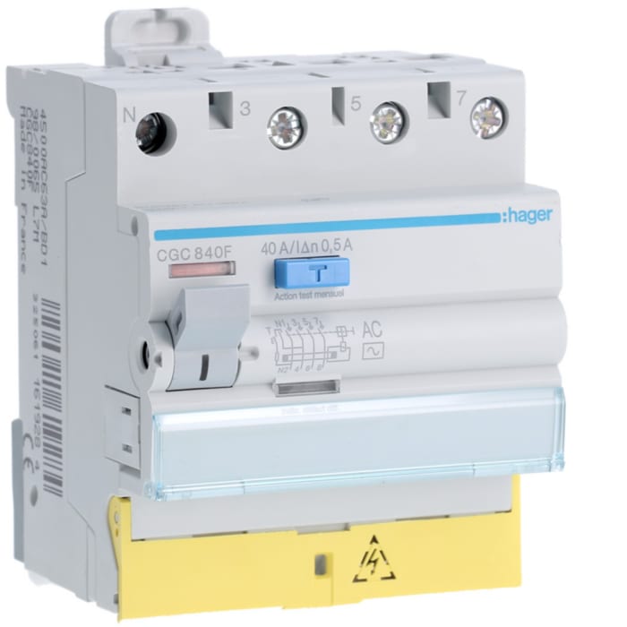 CGC863F Hager | Hager CGC Series RCD Switch, 63A, 4-Pole, 500 mA, Type ...