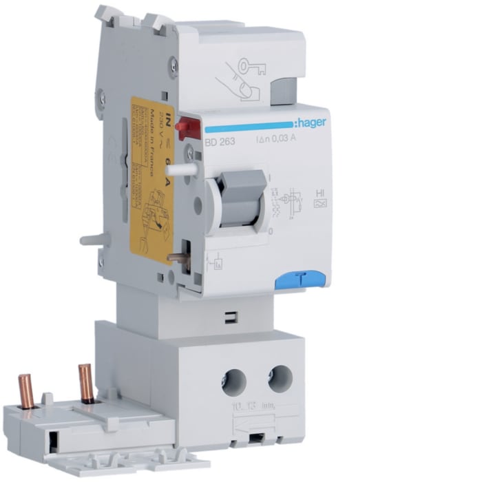 Hager BD RCCB, 63A, 2P Pole, 30mA, Type A-HI