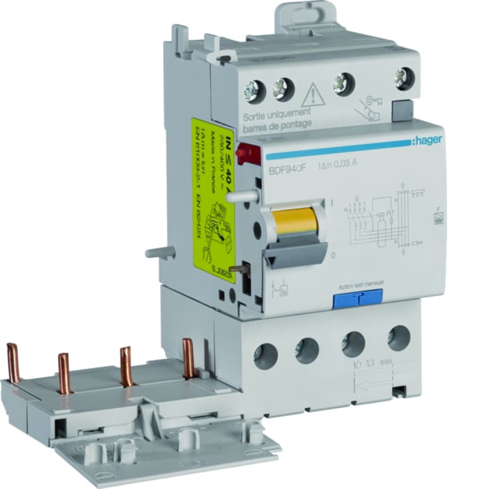 Hager BDF RCCB, 40A, 3P+N Pole, 30mA, Type F