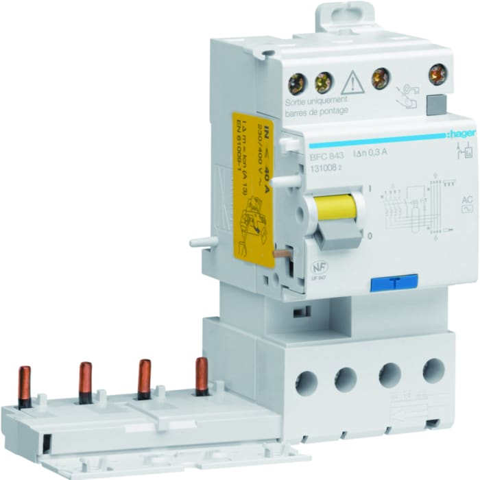 Hager BFC RCCB, 40A, 4 Pole, 300mA, Type AC
