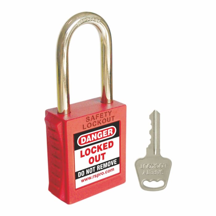 RS PRO Red 1-Lock ABS, Steel Safety Padlocks, 6mm Shackle, 46mm Attachment