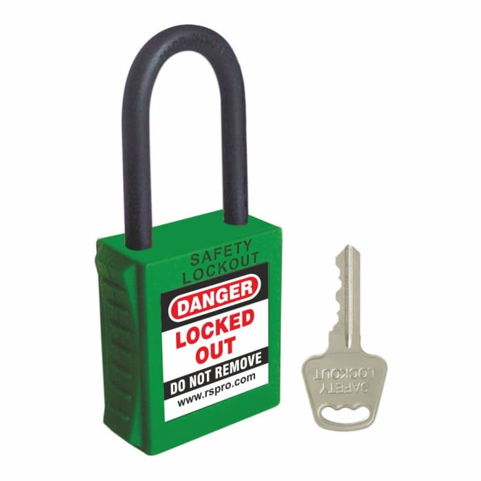 Candado de seguridad RS PRO Verde de Nailon, ABS Enclavamiento, admite 1 6 mm