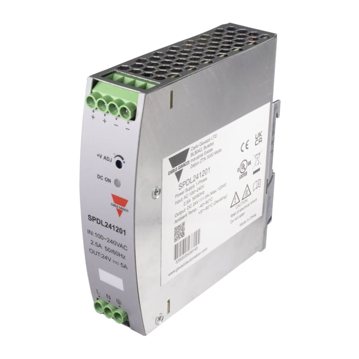 Carlo Gavazzi Switching Power Supply, SPDL241201, 24V, 5A, 120W, 1 Output, 100 → 240V dc Input Voltage
