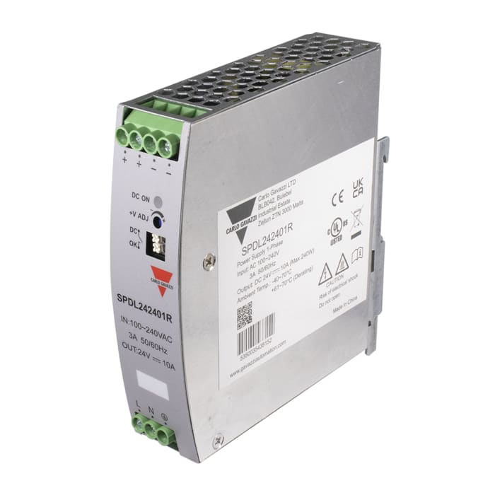 Carlo Gavazzi Switching Power Supply, SPDL242401R, 24V, 10A, 240W, 1 Output, 100 → 240V dc Input Voltage
